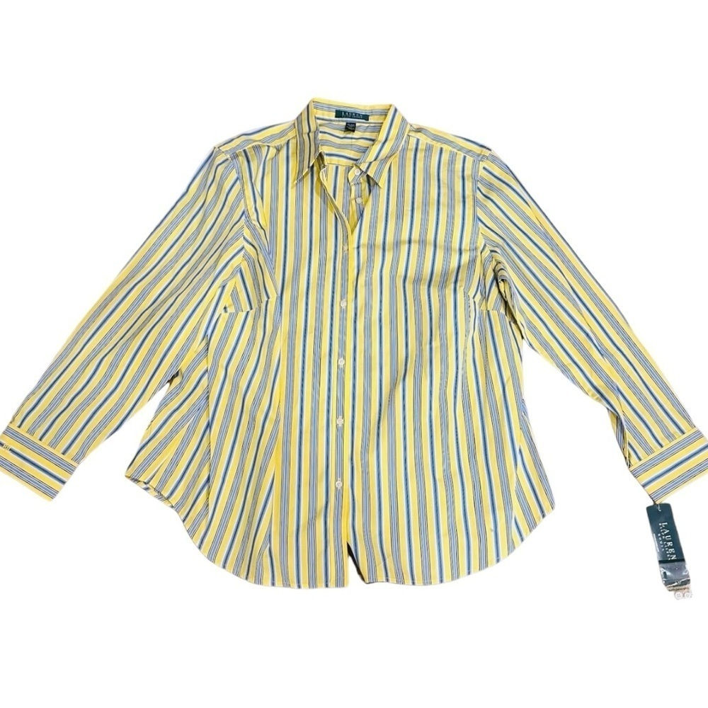 Lauren Ralph Lauren Yellow and Blue Striped Button-Down Shirt